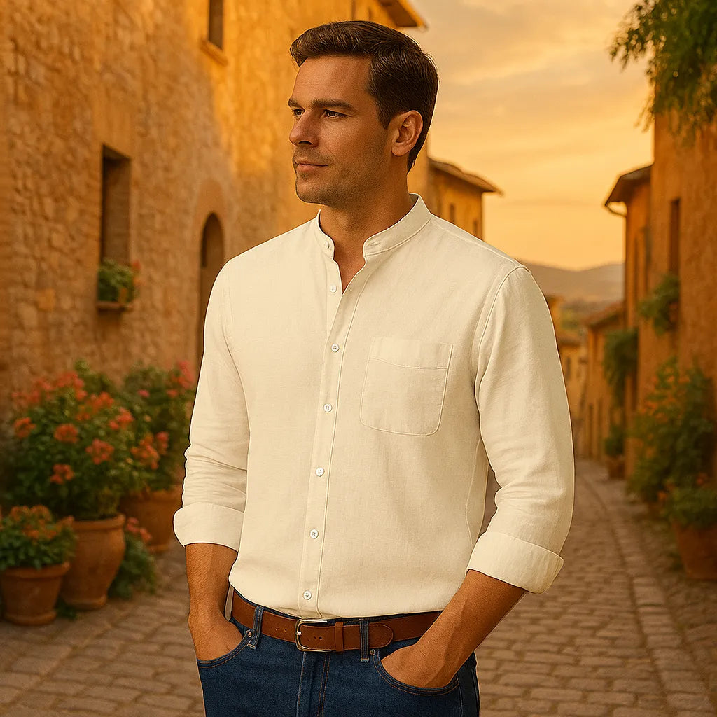 Camicia in Lino “Capri” – Manica Lunga e Collo alla Coreana Old Milano